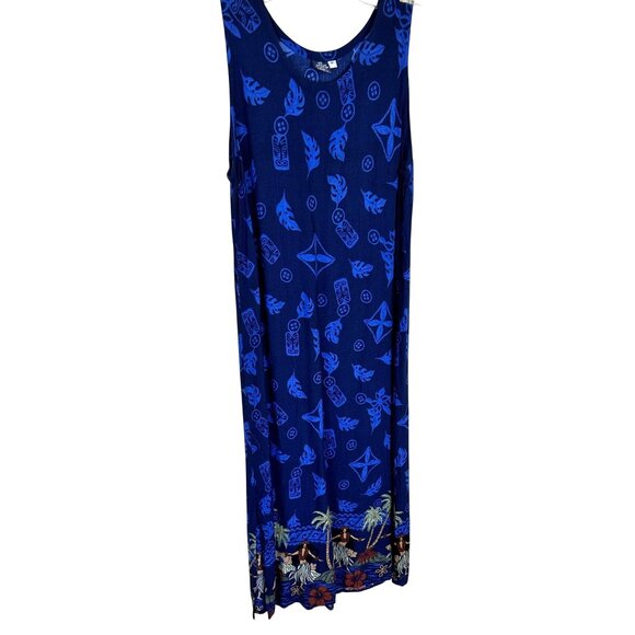 Hibiscus Collection Hawaii Blue Sleeveless Maxi Dress Polynesian Womens Medium - Picture 1 of 8